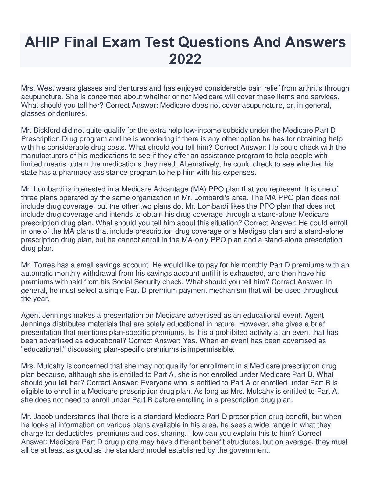 Preview image for AHIP Final Exam Test Questions And Answers 2022